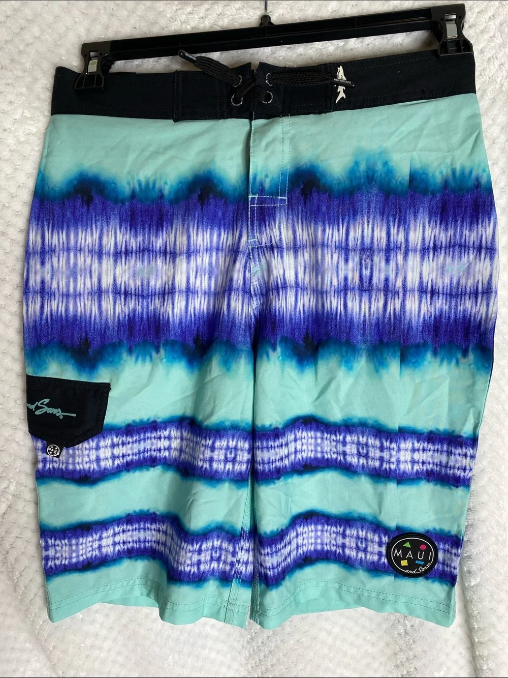 Maui and Sons Aqua & Indigo Tie-Dye Hybrid Board Shorts